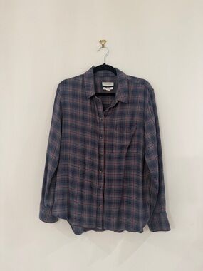 Treasure & Bond Blue and Red Plaid Button-Down Shirt
